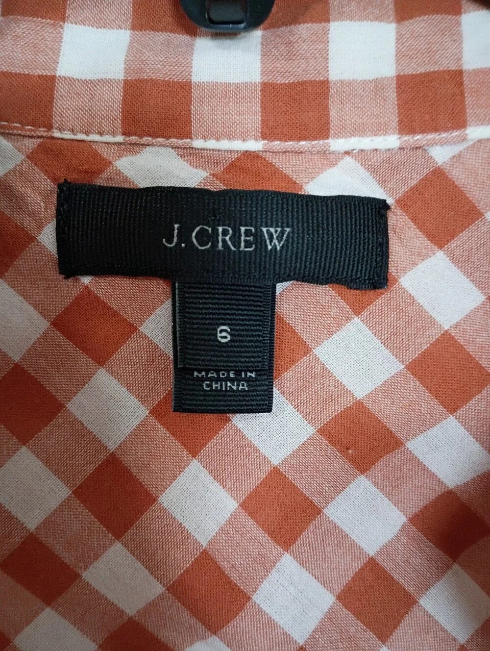 J. Crew Rust and White Gingham Button-Front Tie Shirt